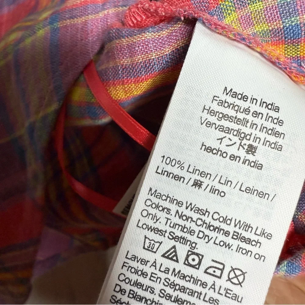 J. Crew Rainbow Linen Plaid Tank Top Large